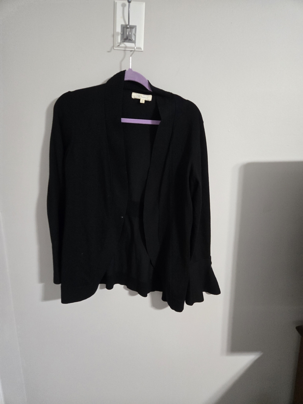Women's Black Open-Front Cardigan with Flared Cuffs